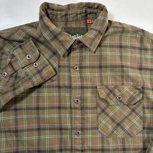 Howler Brothers Harker Flannel Shirt Medium Olive Green Plaid Western Hiking